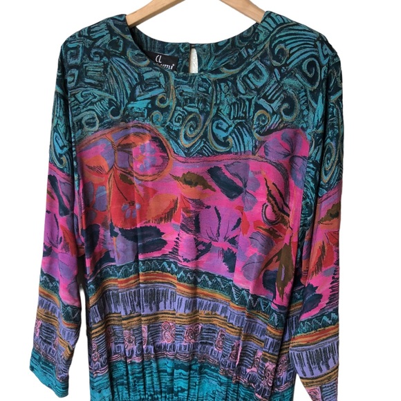 VTG Carole Little Vibrant Print Blouson Drop Waist Dress - Picture 10 of 15